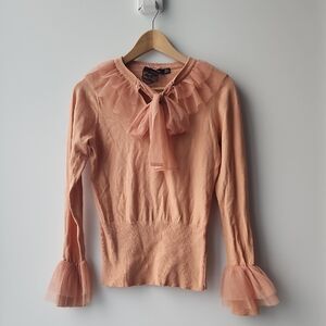 Twelve by Twelve Los Angeles Ruffle Tie Cotton Blend Fine Knit Sweater